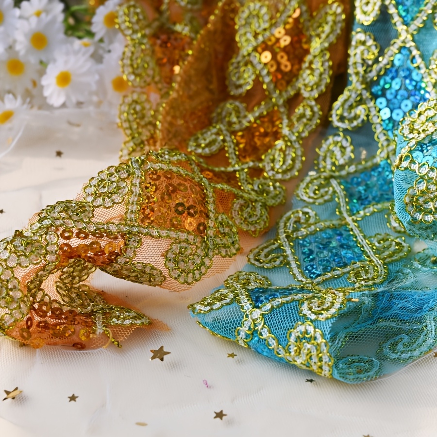 1.83 Meter Sequin Lace Mesh Embellishment for Clothing and Crafts